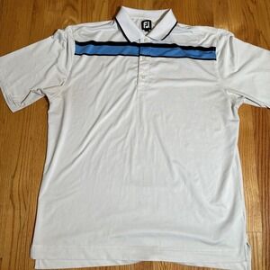 Foot Joy FJ Polo Shirt Men 2XL White Blue Golf Short Sleeve Collar Logo Shirt